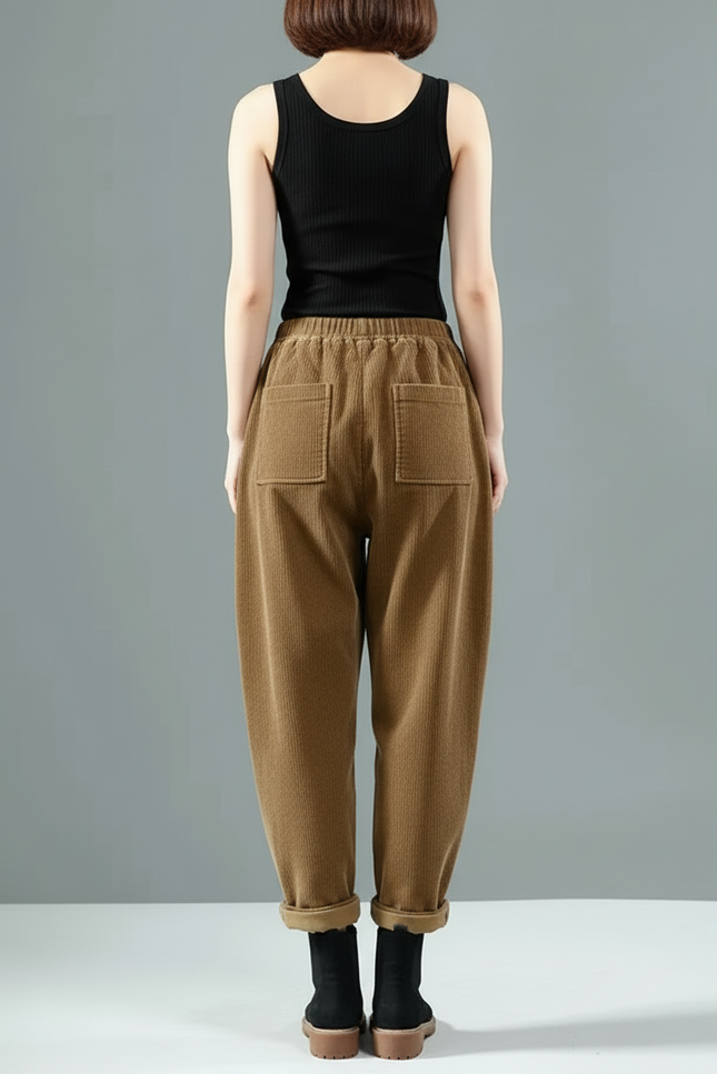 Pantalon Cargo Marron Côtelé Ample Décontracté Femme - Cordé - vue 2