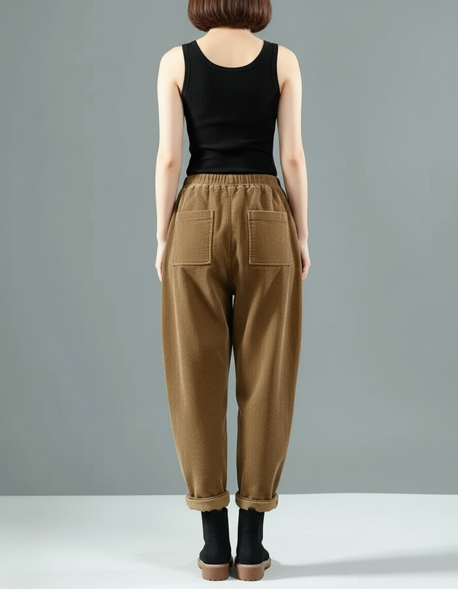 Pantalon Cargo Marron Côtelé Ample Décontracté Femme - Cordé - vue 2