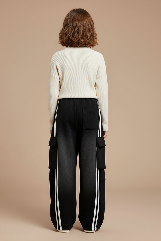 Pantalon Cargo Noir Rayures Blanches Ample Fille - Molleton - vue 2