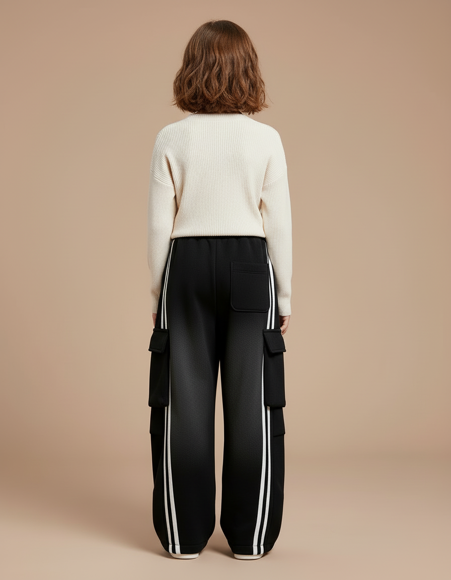 Pantalon Cargo Noir Rayures Blanches Ample Fille - Molleton - vue 2