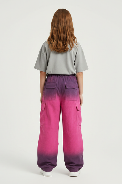 Pantalon Cargo Fille Dégradé Ample Poches Rose - Polyester - vue 2
