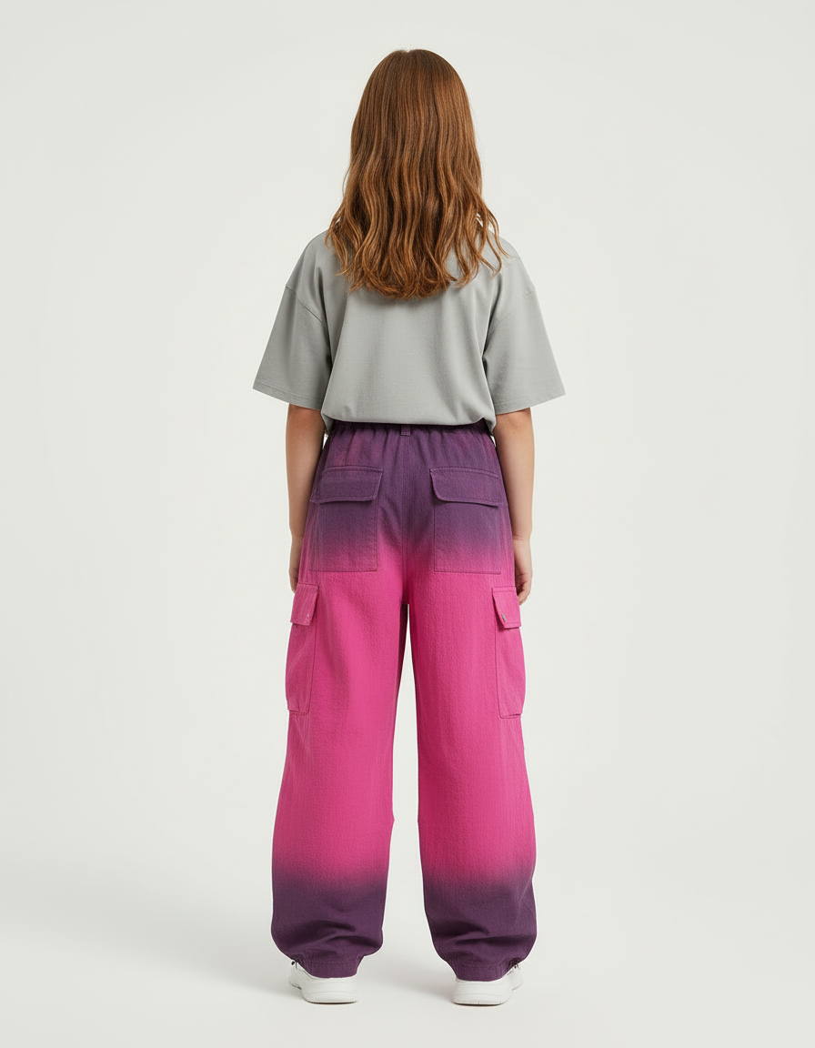 Pantalon Cargo Fille Dégradé Ample Poches Rose - Polyester - vue 2