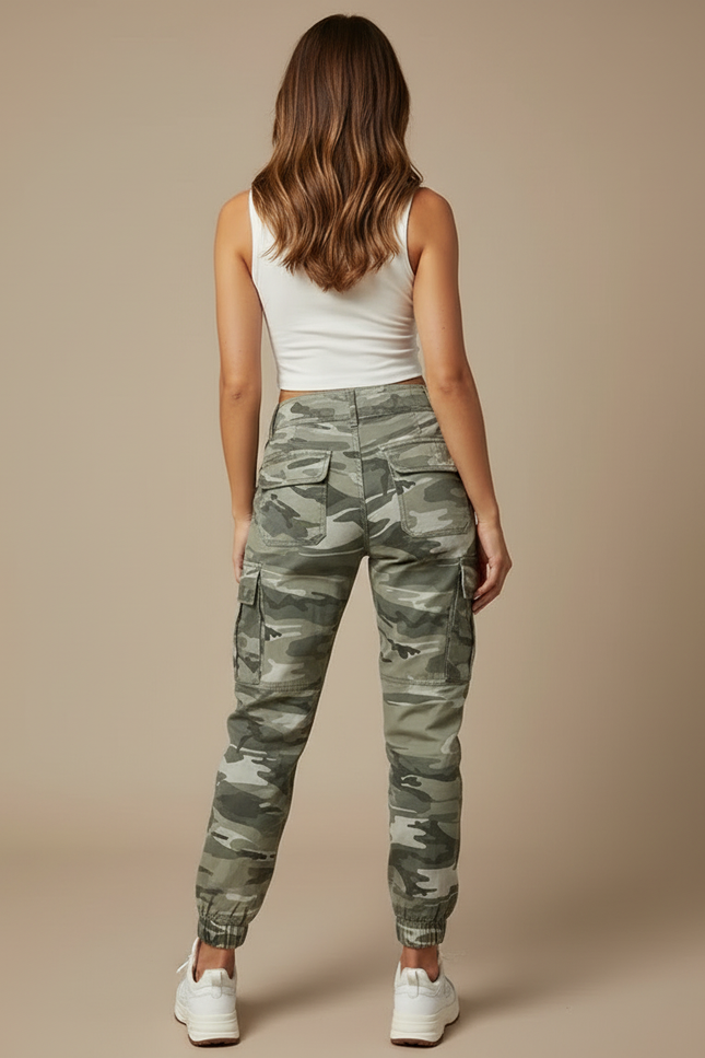 Pantalon Cargo Camouflage Vert Ample Poches Femme - Toile - vue 2