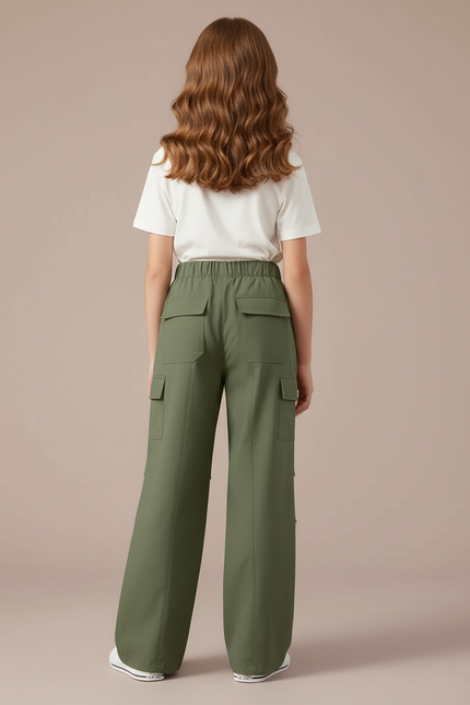Pantalon Cargo Vert Kaki Ample Léger Enfant - Polyester - vue 2