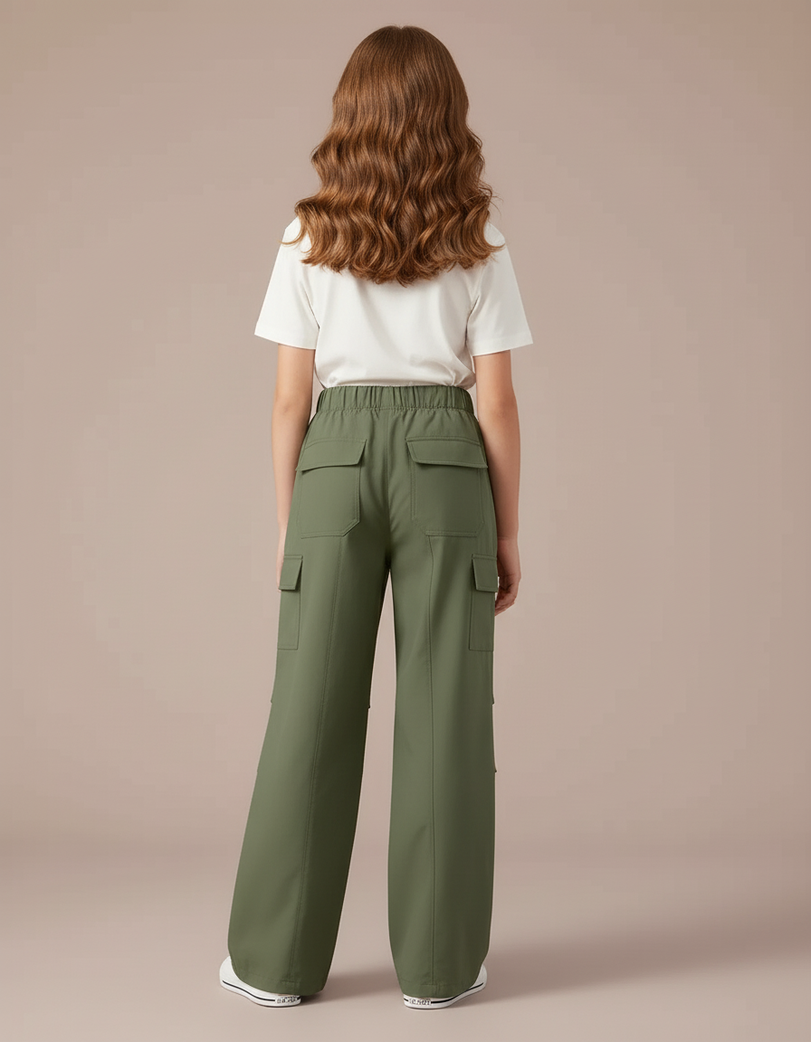Pantalon Cargo Vert Kaki Ample Léger Enfant - Polyester - vue 2
