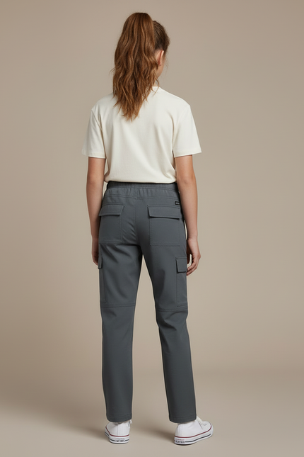 Pantalon Cargo Gris Droit Cordon Poches Latérales - Polyester - vue 2