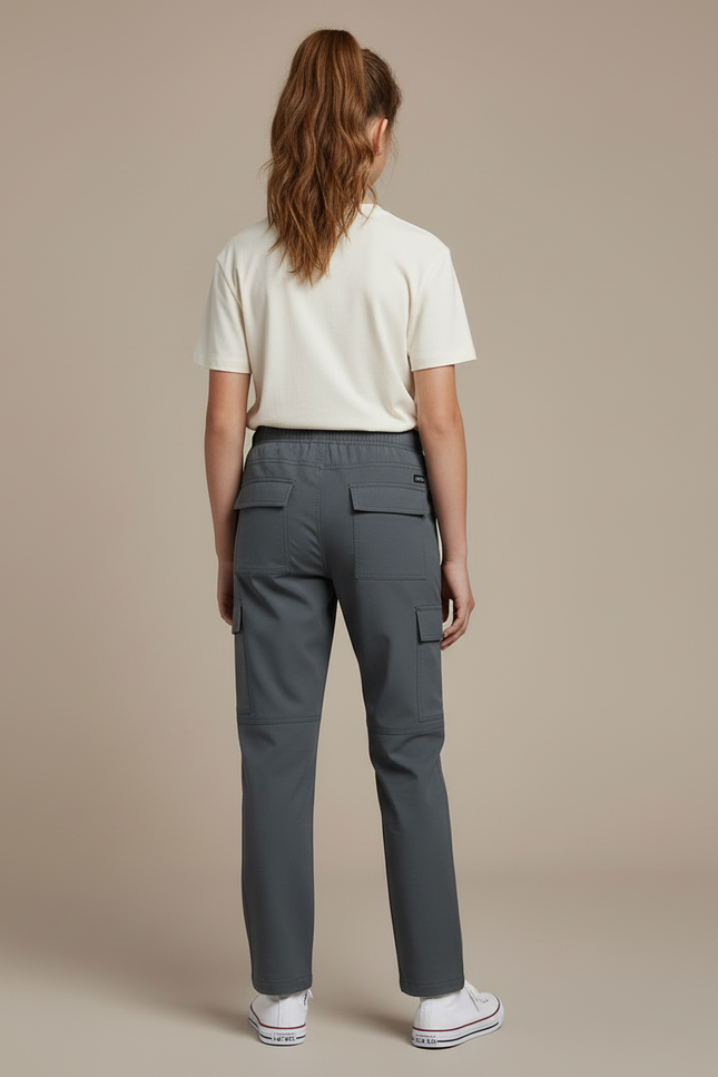 Pantalon Cargo Gris Droit Cordon Poches Latérales - Polyester - vue 2