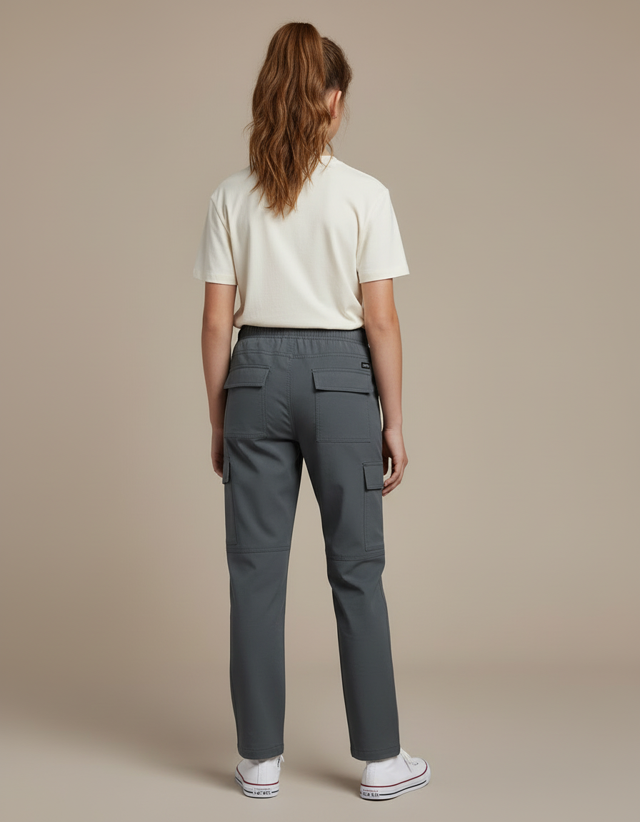 Pantalon Cargo Gris Droit Cordon Poches Latérales - Polyester - vue 2