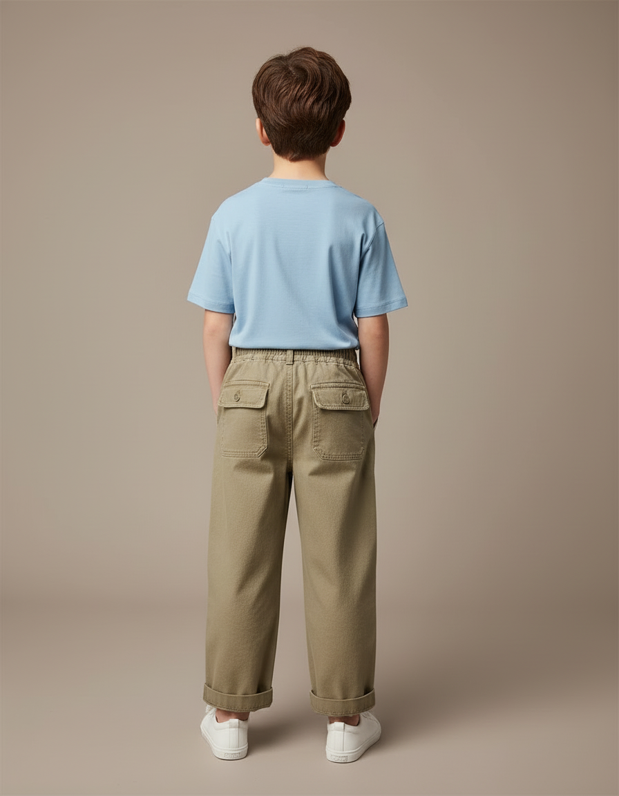 Pantalon Cargo Garçon Kaki Large Toile - vue 2