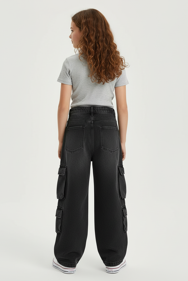 Pantalon Cargo Noir Ample Denim Multipoches Fille - Jean - vue 2
