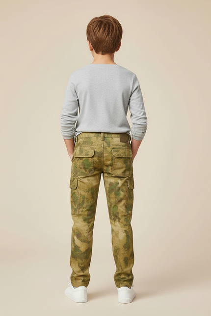 Pantalon Cargo Camouflage Vert Enfant Décontracté Multi-poches - Toile - vue 2