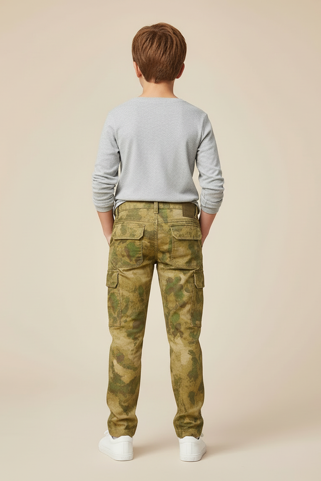 Pantalon Cargo Camouflage Vert Enfant Décontracté Multi-poches - Toile - vue 2
