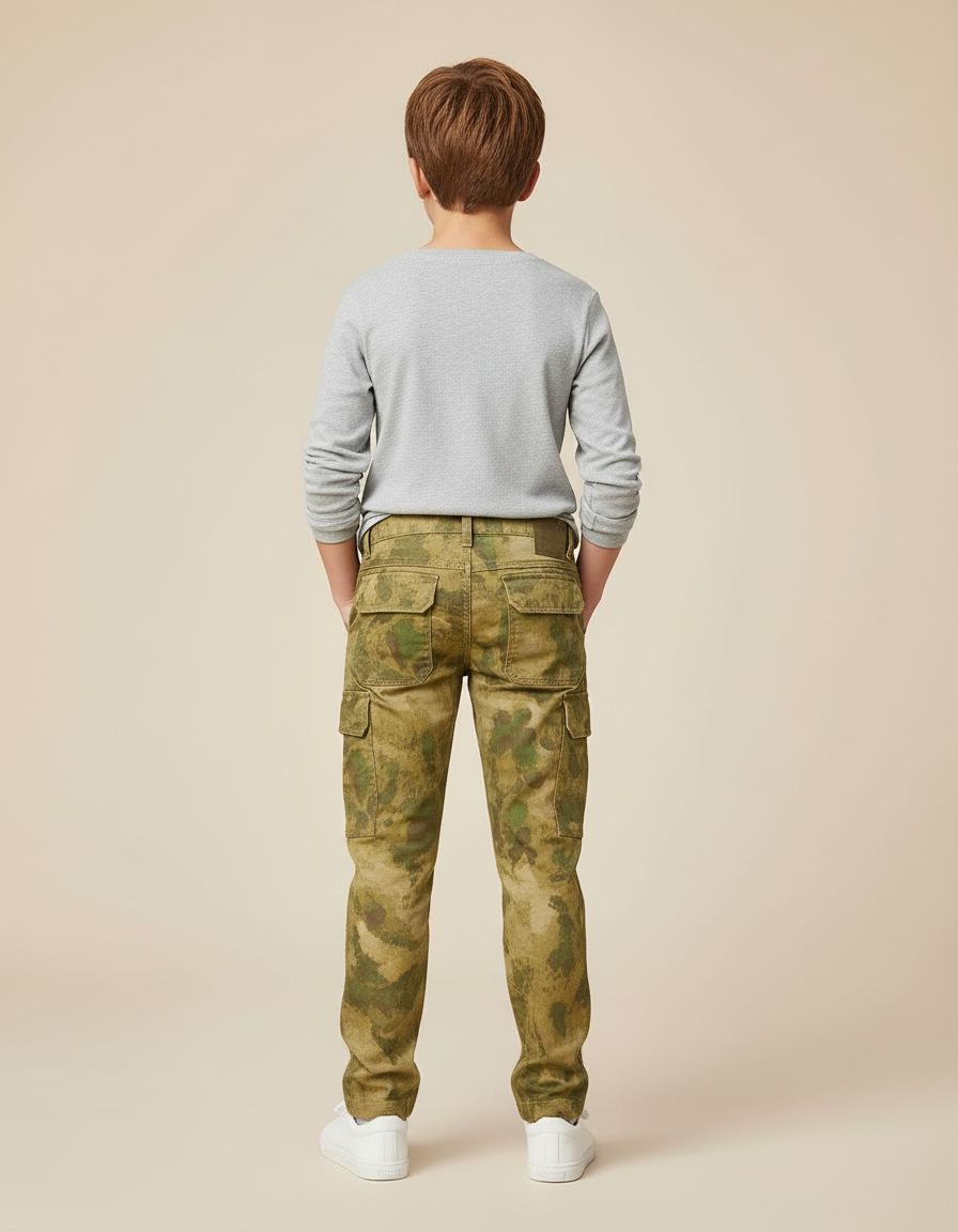 Pantalon Cargo Camouflage Vert Enfant Décontracté Multi-poches - Toile - vue 2
