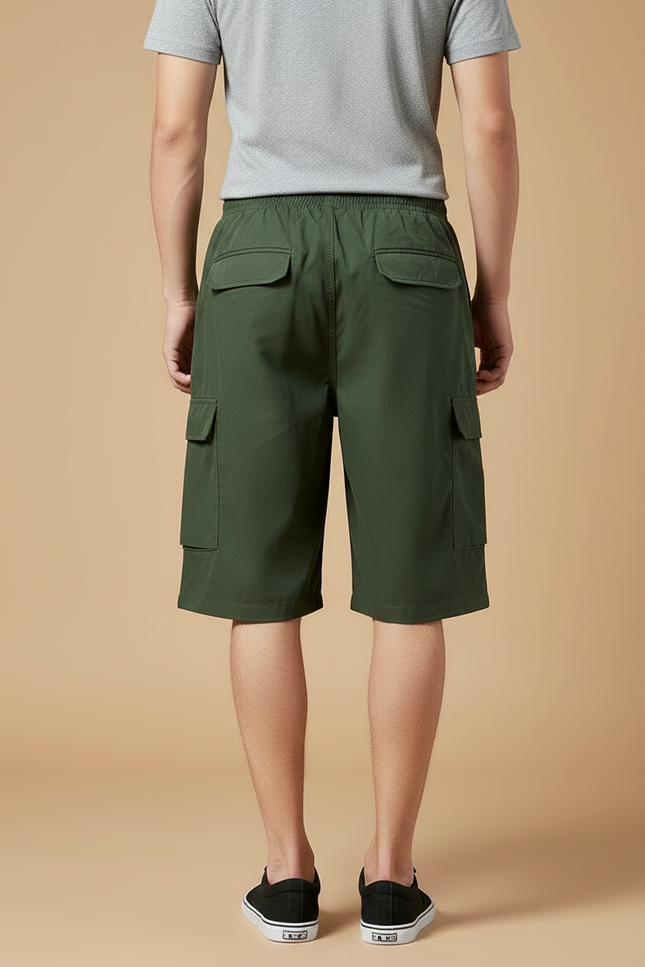 Pantalon Cargo Vert Militaire Ample Multi-Poches Homme - Kaki Toile - vue 2