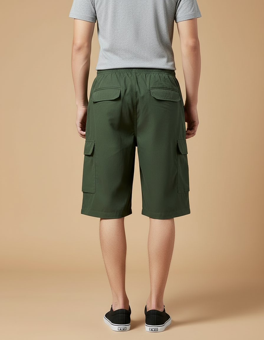 Pantalon Cargo Vert Militaire Ample Multi-Poches Homme - Kaki Toile - vue 2