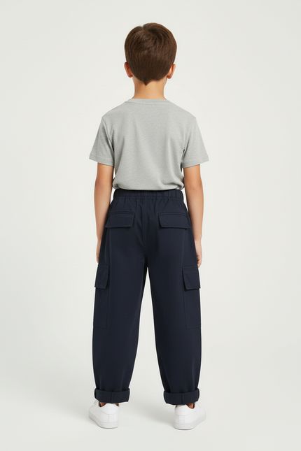Pantalon Cargo Bleu Marine Ample Coton Enfant - Toile - vue 2