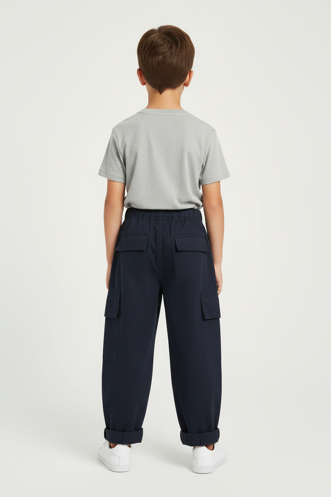 Pantalon Cargo Bleu Marine Ample Coton Enfant - Toile - vue 2