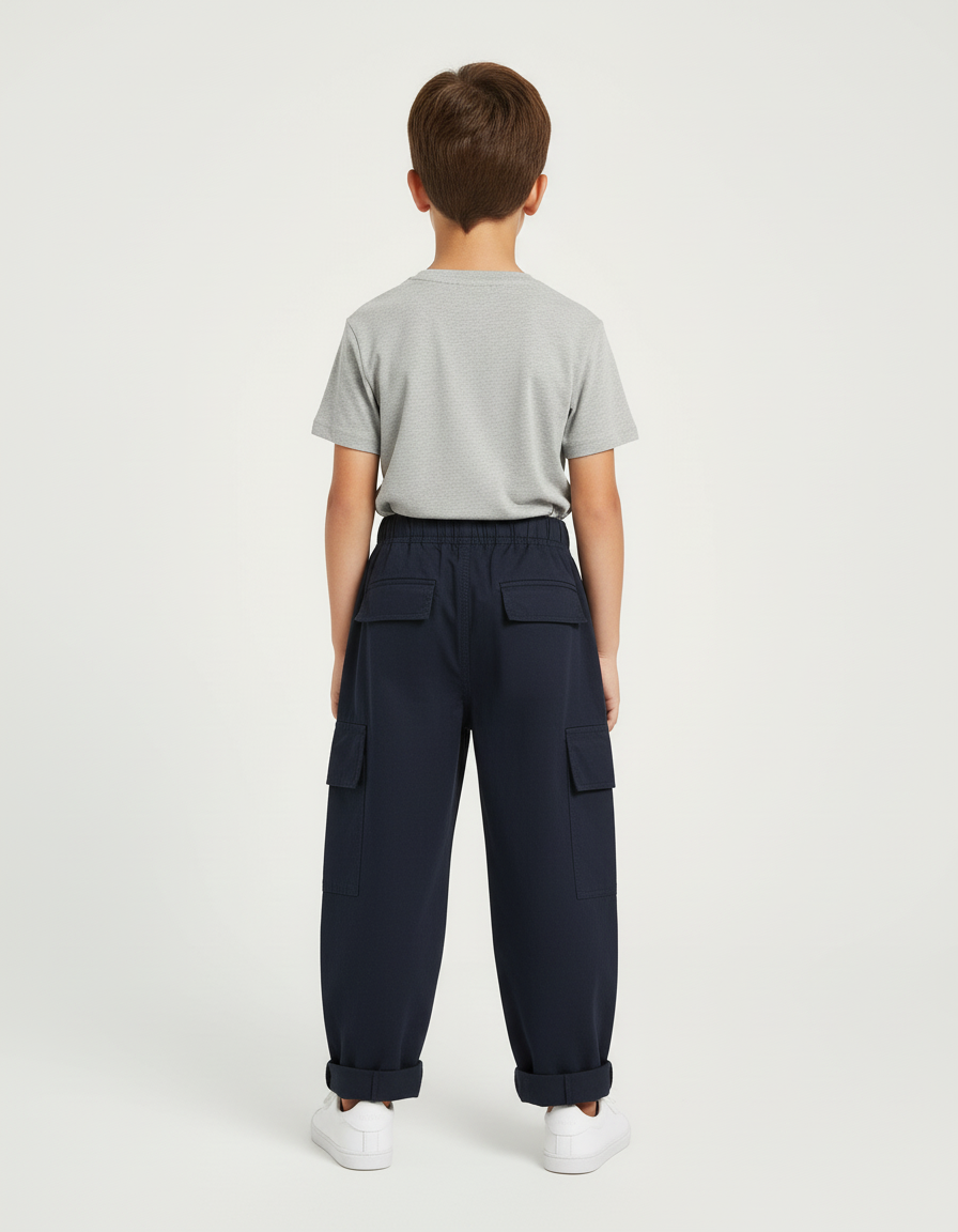 Pantalon Cargo Bleu Marine Ample Coton Enfant - Toile - vue 2