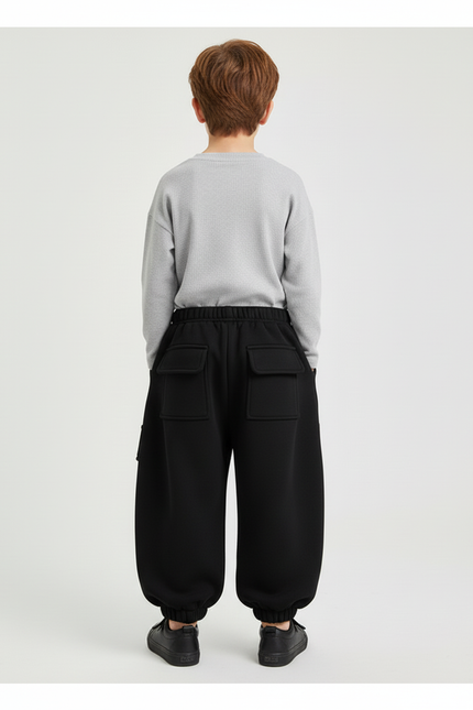 Pantalon Cargo Noir Ample Velours Enfant - vue 2