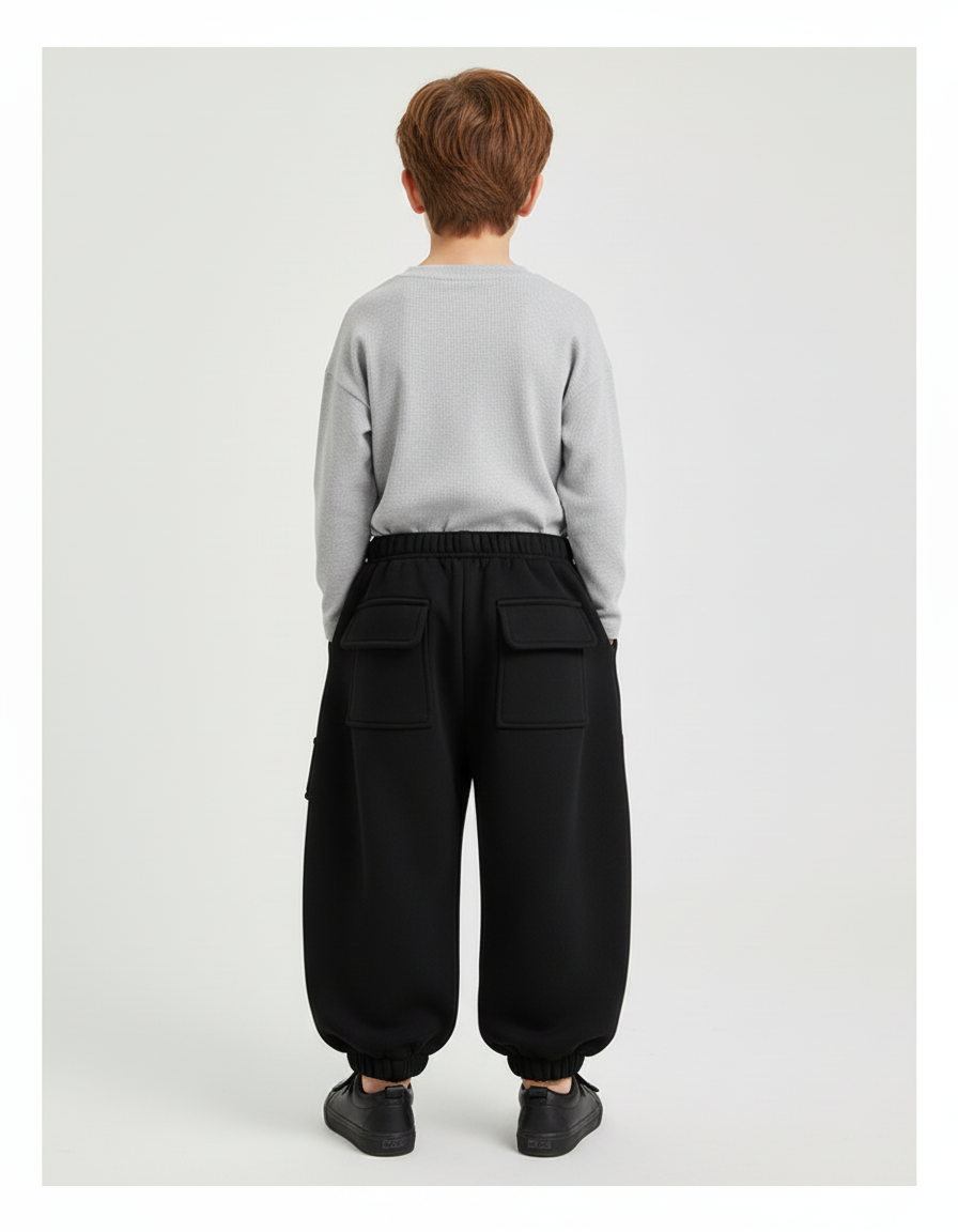 Pantalon Cargo Noir Ample Velours Enfant - vue 2
