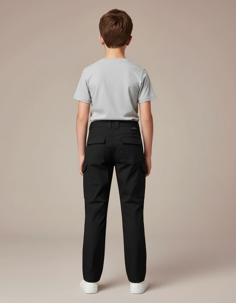 Pantalon Cargo Noir Enfant Multipoches Solide Décontracté - Toile - vue 2