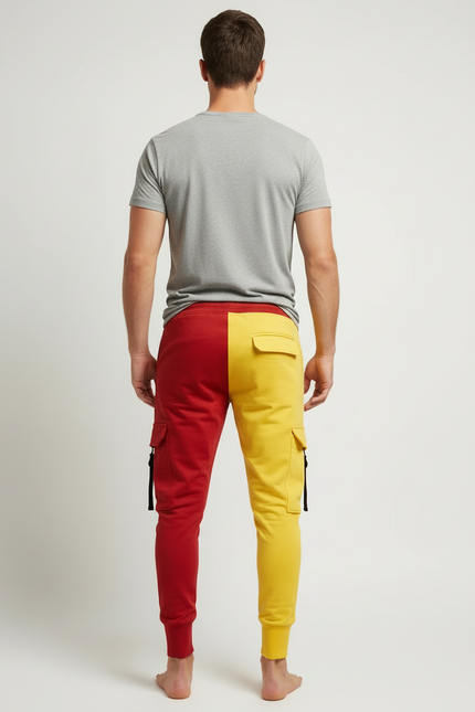 Pantalon Cargo Bicolore Rouge Jaune Multi-Poches Jogger - Multicolore Molleton - vue 2