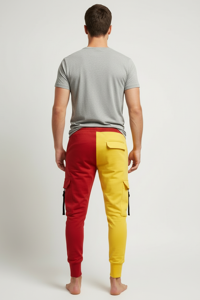 Pantalon Cargo Bicolore Rouge Jaune Multi-Poches Jogger - Multicolore Molleton - vue 2