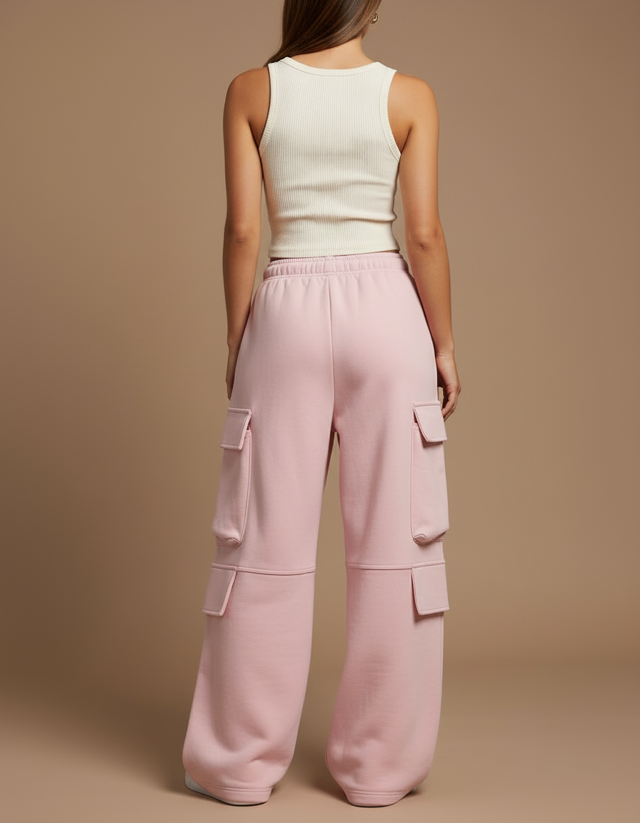 Pantalon Cargo Rose Ample Coton Multipoches Femme - Molleton - vue 2