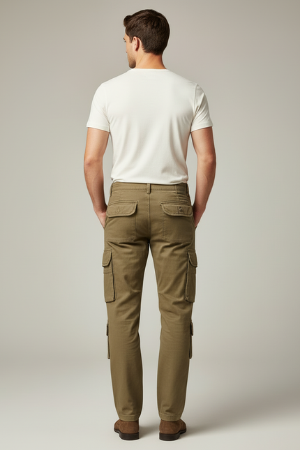 Pantalon Cargo Kaki Multipoches Décontracté Homme Coton - Toile - vue 2