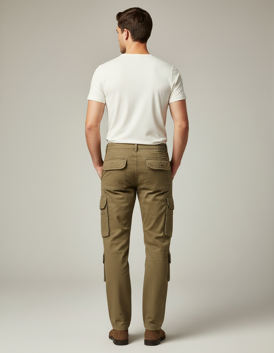 Pantalon Cargo Kaki Multipoches Décontracté Homme Coton - Toile - vue 2