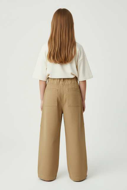 Pantalon Cargo Enfant Ample Coton Kaki Poches - Toile - vue 2