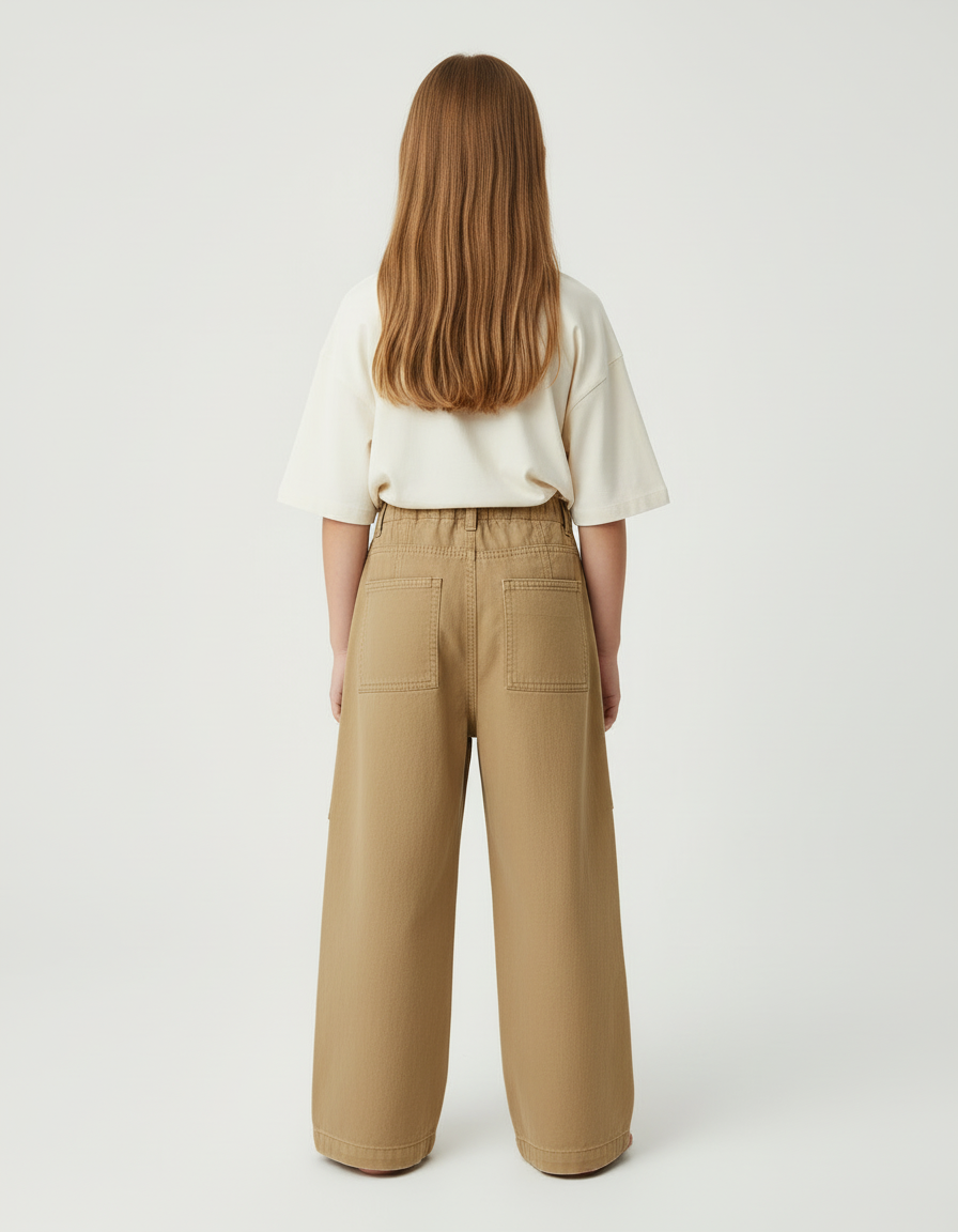 Pantalon Cargo Enfant Ample Coton Kaki Poches - Toile - vue 2