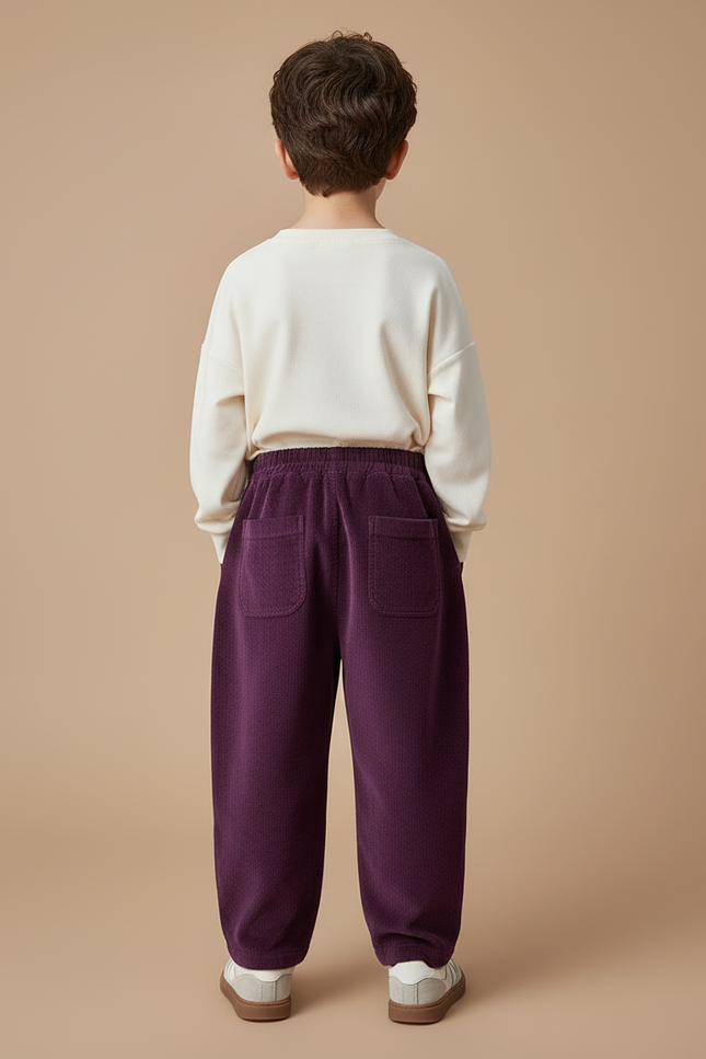 Pantalon Cargo Violet Côtelé Ample Confortable Enfant - Cordé - vue 2