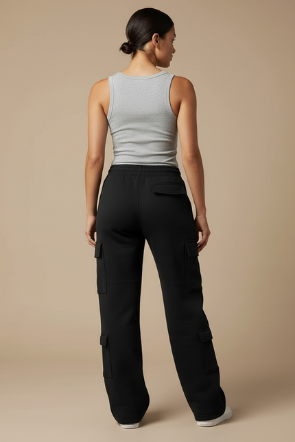 Pantalon Cargo Femme - Noir Molleton - vue 2