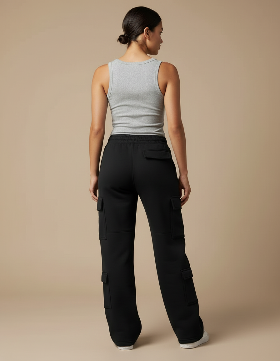 Pantalon Cargo Femme - Noir Molleton - vue 2