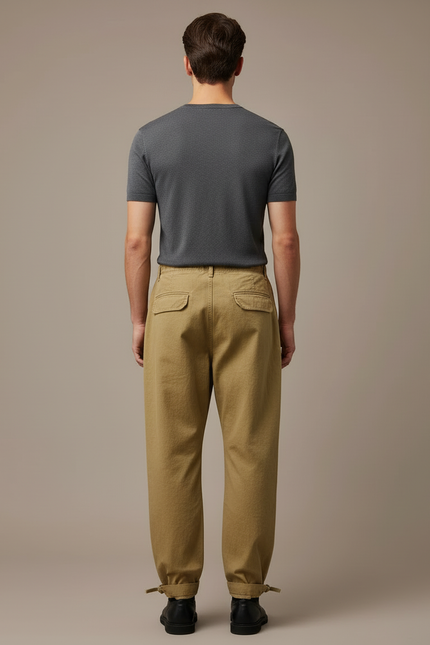 Pantalon Cargo Homme Ample Coton Beige Décontracté - Toile - vue 2