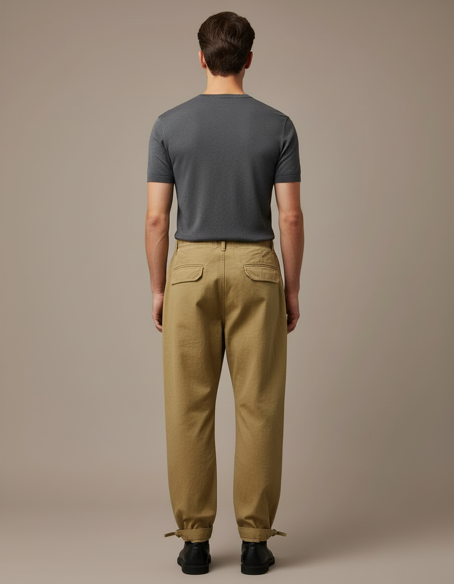 Pantalon Cargo Homme Ample Coton Beige Décontracté - Toile - vue 2
