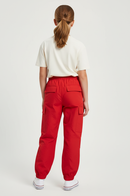 Pantalon Cargo Rouge Ample Fille Décontracté Poches - Polyester - vue 2