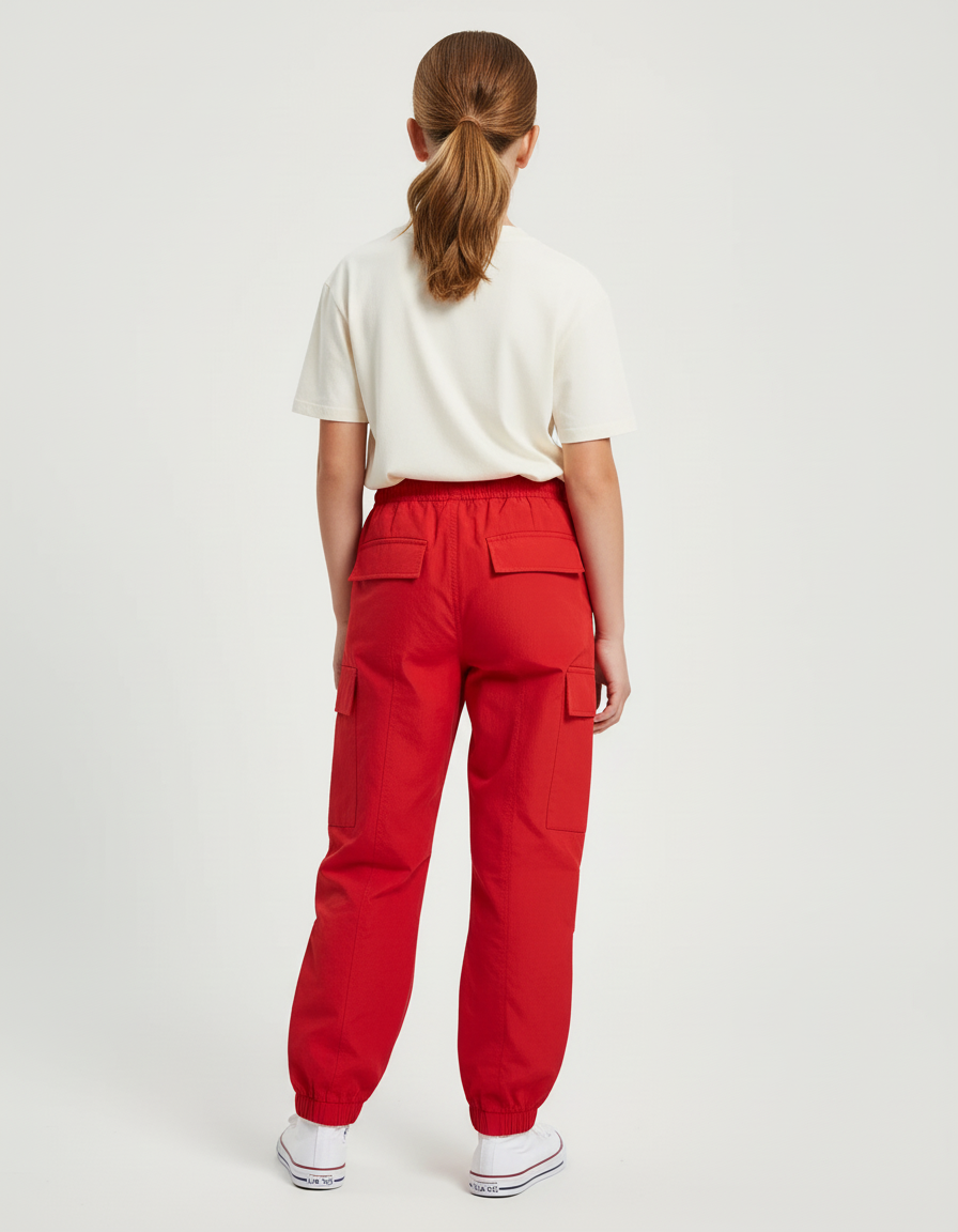 Pantalon Cargo Rouge Ample Fille Décontracté Poches - Polyester - vue 2