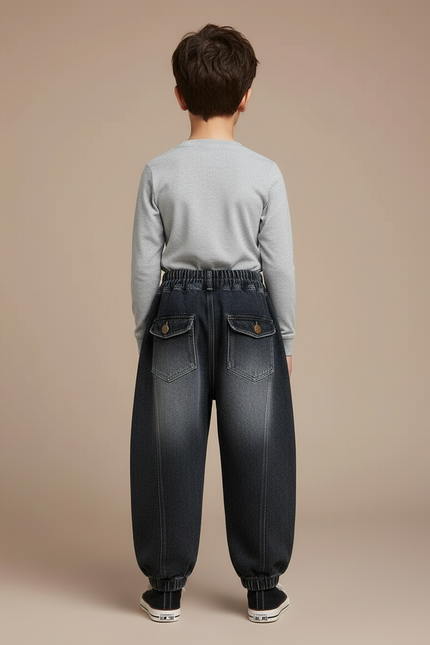 Pantalon Cargo Enfant Ample Délavé Noir Jean - vue 2