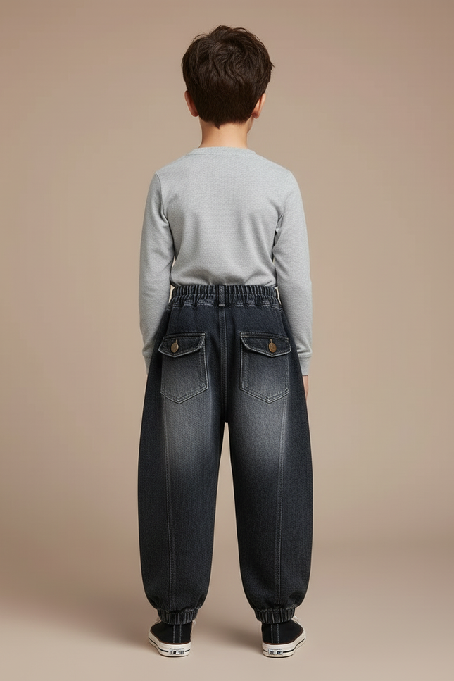 Pantalon Cargo Enfant Ample Délavé Noir Jean - vue 2
