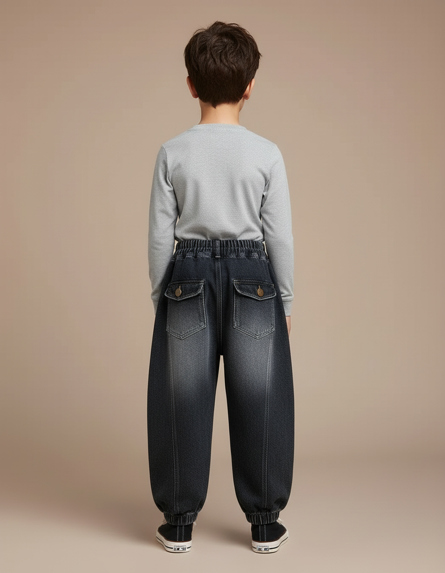 Pantalon Cargo Enfant Ample Délavé Noir Jean - vue 2
