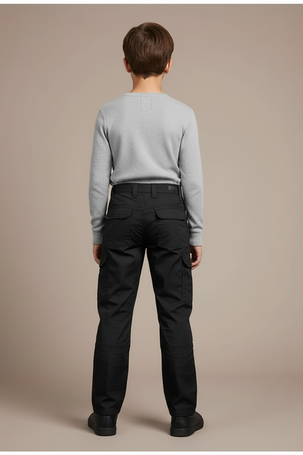 Pantalon Cargo Noir Enfant Multipoches Coton - vue 2