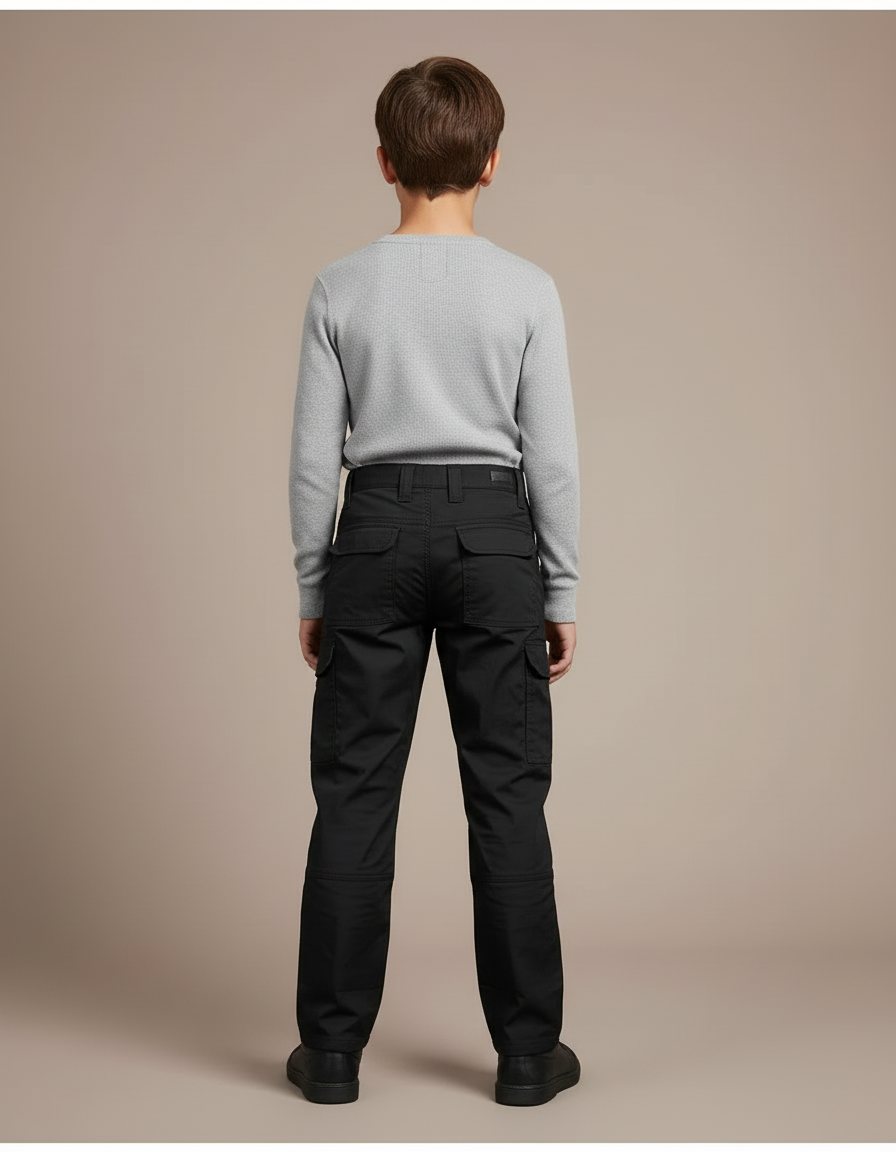 Pantalon Cargo Noir Enfant Multipoches Coton - vue 2