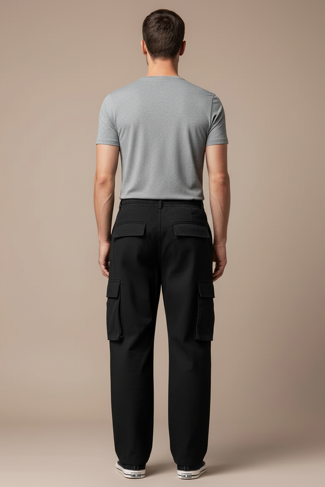 Pantalon Cargo Noir Ample Multipoches Coton Homme - Toile - vue 2