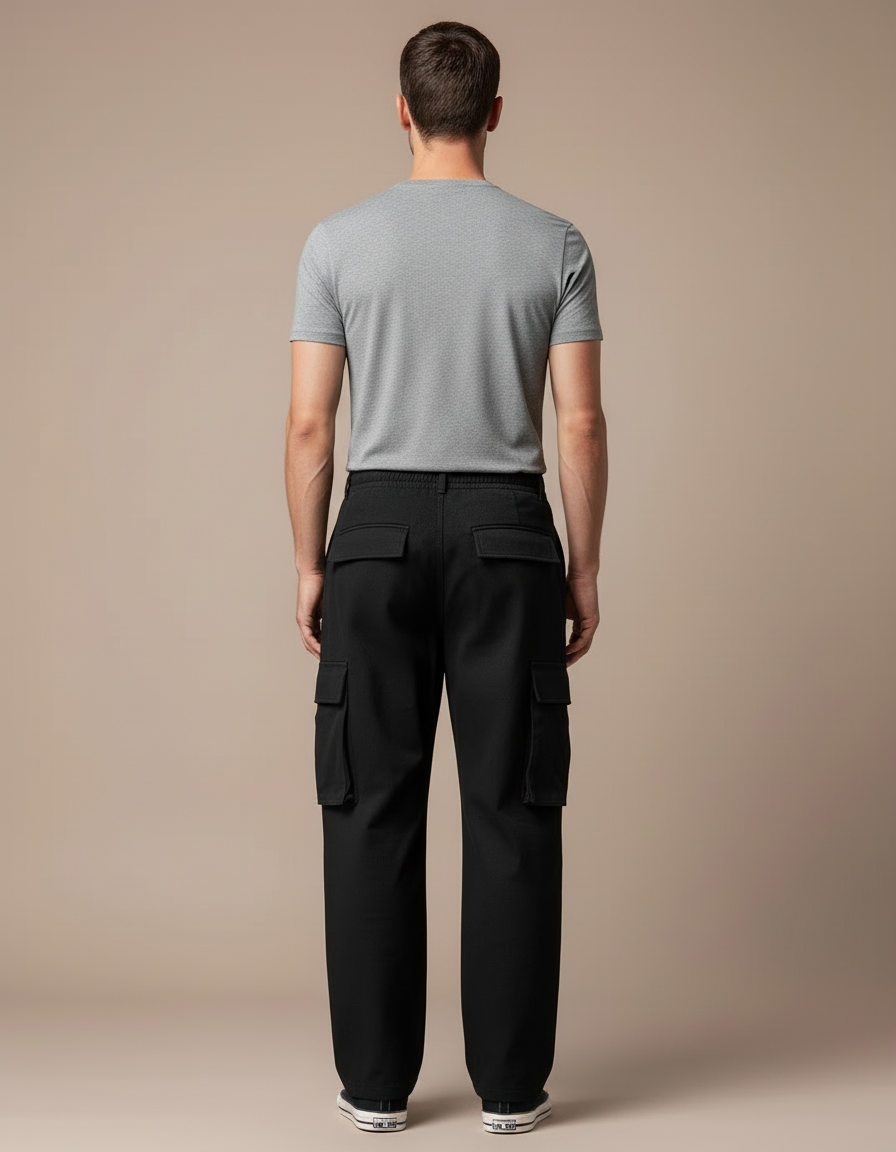 Pantalon Cargo Noir Ample Multipoches Coton Homme - Toile - vue 2