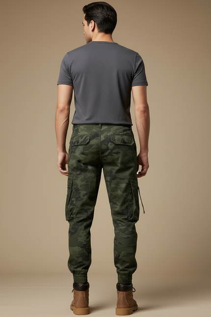 Pantalon Cargo Camouflage Militaire Vert Multipoches Homme - Toile - vue 2