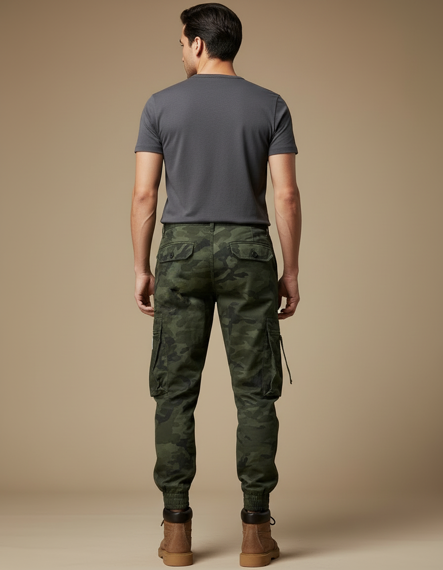 Pantalon Cargo Camouflage Militaire Vert Multipoches Homme - Toile - vue 2