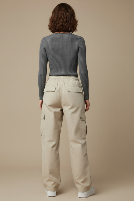 Pantalon Cargo Beige Ample Décontracté Fluide - Gabardine - vue 2