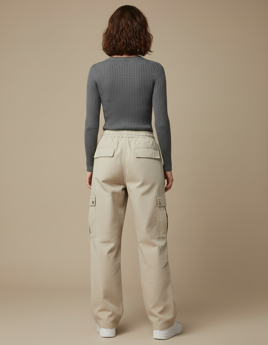 Pantalon Cargo Beige Ample Décontracté Fluide - Gabardine - vue 2
